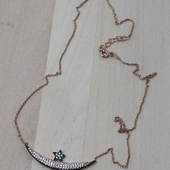 925 Sterling Silver Rose Color Cz Necklace Star - Picture 6 of 6